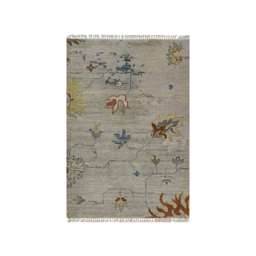 Light Gray, Broken Pattern with Agra Design, Pure Wool, Hand Knotted, Mat, Sample, Oriental 