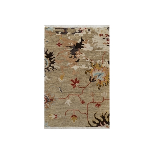 Sand Brown, Broken Pattern with Oushak Design, Borderless, 100% Wool, Hand Knotted, Sample, Mat, Oriental 