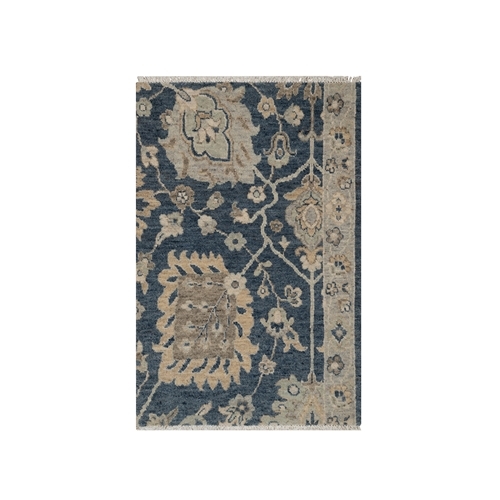 Navy Blue, Oushak Design, 100% Wool, Hand Knotted, Fragment, Sample, Mat, Oriental 
