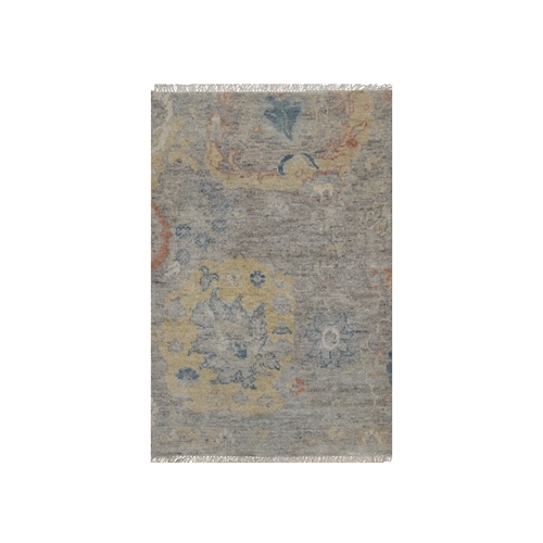Beige, Broken Pattern with Oushak Design, Borderless, 100% Wool, Hand Knotted, Mat, Sample, Oriental 