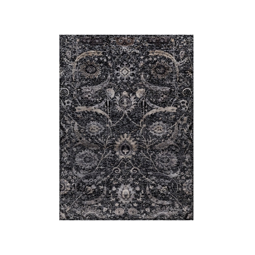 Phantom Black, Hand Knotted, Sickle Leaf Design, Soft Pile, Lush and Plush, Wool and Silk, Oriental Rug