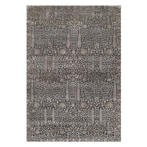 Ash Gray, Willow and Cypress Tree Design, Denser Weave, Textured Wool and Silk, Hand Knotted, Oriental 