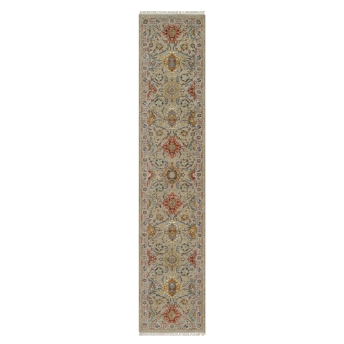 Desert Sand Brown, THE SUNSET ROSETTES with Soft Colors, Hand Knotted, Wool and Pure Silk, Runner, Oriental 