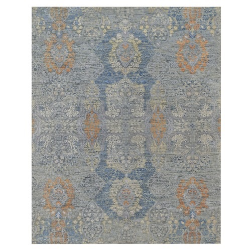 Misty Gray, Jewelry Design, Wool with Textured Silk, Tone on Tone, Transitional, Hand Knotted, Oriental 