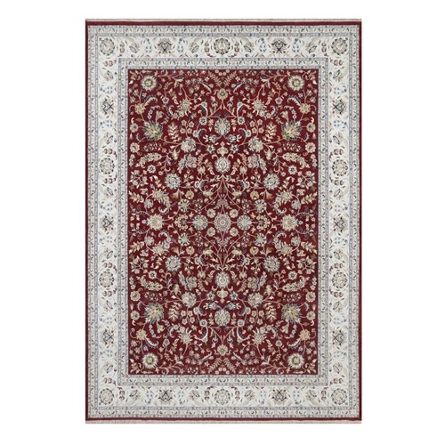 Ruby Red, Nain with All Over Flower Pattern, 250 KPSI, Hand Knotted, Wool and Silk, Soft Pile, Oriental 
