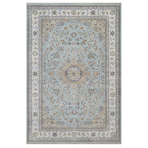 Light Blue, Nain with Large Medallion Design, 250 KPSI, Soft Pile, Wool and Silk, Hand Knotted, XL, Oversized, Oriental 