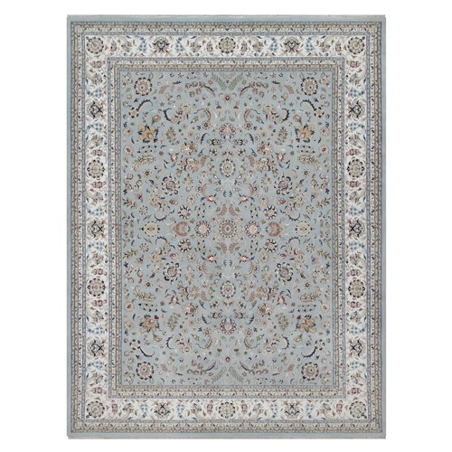 Beau Blue, Nain with All Over Flower Pattern, Wool and Silk, Soft Pile, 250 KPSI, Hand Knotted, XL, Oversized, Oriental 