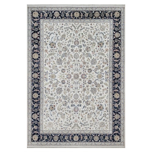 Pearl White, Hand Knotted, Nain with All Over Flower Design, Soft Pile, 250 KPSI, Wool and Silk, Oriental Rug