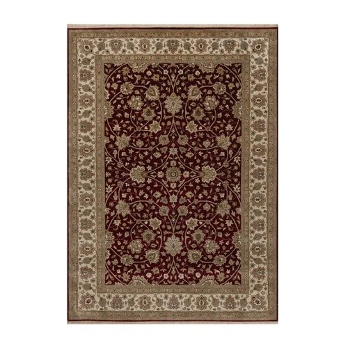 Merlot Red, Super Fine Wool and Silk Indo Tabriz, All Over Design, 300 KPSI, Hand Knotted, Oriental 