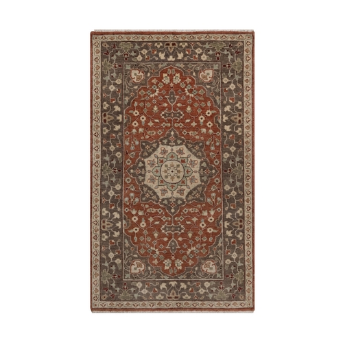 Rust Red with Brown, Antiqued Tabriz with Haji Jalili Design, Hand Knotted, 100% Wool, Vegetable Dyes, Soft Pile, Denser Weave, Oriental 