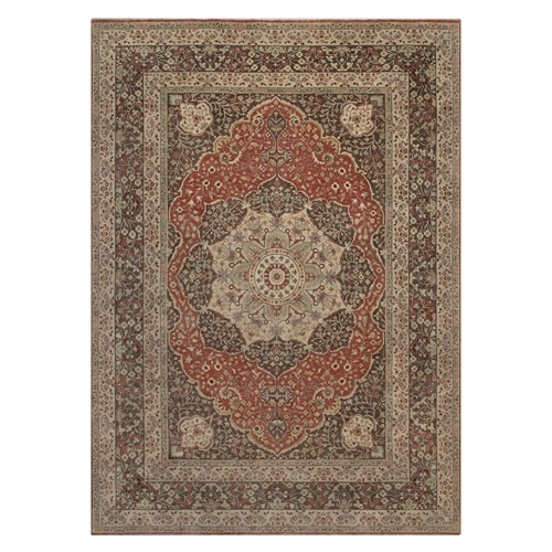 Rust Red with Brown, Antiqued Tabriz with Haji Jalili Design, Hand Knotted, 100% Wool, Vegetable Dyes, Soft Pile, Denser Weave, Oriental 