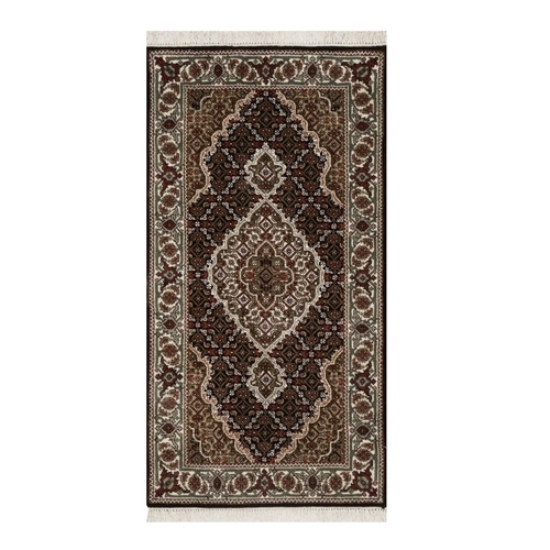 Premium Black, Hand Knotted, Tabriz Mahi with Fish Medallion Design, 100% Wool, 175 KPSI, Oriental Rug
