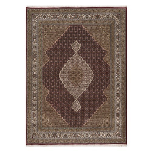 Ruby Red, Tabriz Mahi with Fish Medallion Design, 100% Wool, Hand Knotted, 175 KPSI, Oriental Rug