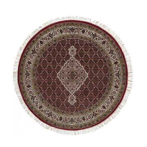 Ruby Red, Tabriz Mahi with Fish Medallion Design, 100% Wool, Hand Knotted, 175 KPSI, Round, Oriental Rug
