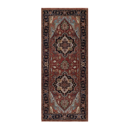 Barn Red, Antiqued Fine Heriz Re-Creation, Hand Knotted, Hand Spun New Zealand Wool, Soft Pile, Vegetable Dyes, Denser Weave, Runner, Oriental 