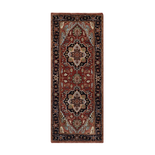 Barn Red, Antiqued Fine Heriz Re-Creation, Hand Knotted, Hand Spun New Zealand Wool, Soft Pile, Vegetable Dyes, Denser Weave, Runner, Oriental 