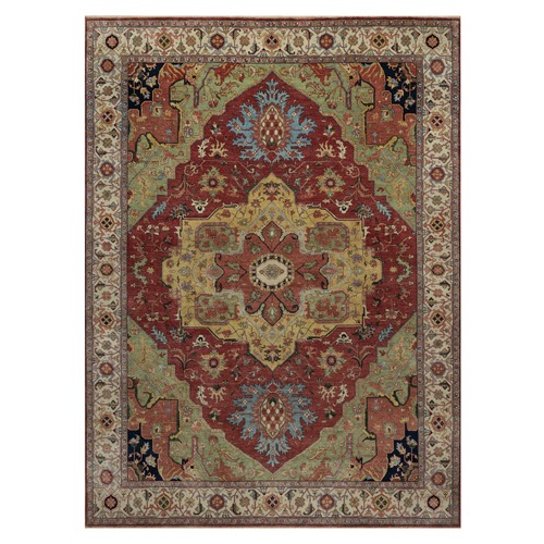Barn Red, Antiqued Fine Heriz Re-Creation, Medallion Design, Hand Knotted, Soft Pile, Hand Spun New Zealand Wool, Vegetable Dyes, Oriental 