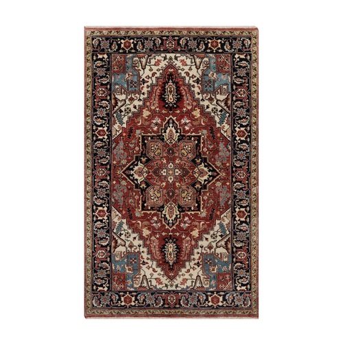 Berry Red, Hand Knotted, Hand Spun New Zealand Wool, Soft Pile, Vegetable Dyes, Antiqued Fine Heriz Re-Creation, Medallion Design, Oriental 