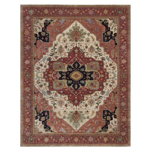 Chiffon White, Hand Knotted, Hand Spun New Zealand Wool, Soft Pile, Vegetable Dyes, Antiqued Fine Heriz Re-Creation, Medallion Design, Oversized, XL, Oriental 