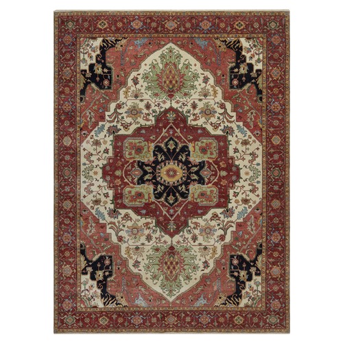 Chiffon White, Hand Knotted, Antiqued Fine Heriz Re-Creation, Medallion Design, Hand Spun New Zealand Wool, Soft Pile, Vegetable Dyes, Oriental 