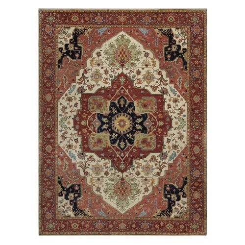 Chiffon White, Antiqued Fine Heriz Re-Creation, Medallion Design, Hand Spun New Zealand Wool, Soft Pile, Vegetable Dyes, Hand Knotted, Oriental 