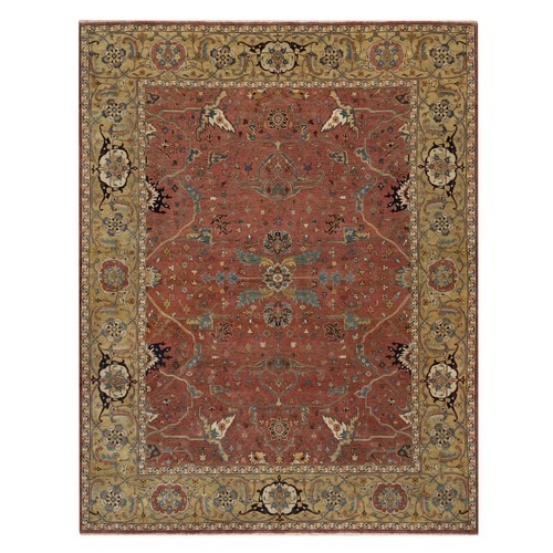 Auburn Red, Hand Knotted, Hand Spun New Zealand Wool, Soft Pile, Vegetable Dyes, Antiqued Fine Heriz Re-Creation, All Over Design, Oriental 