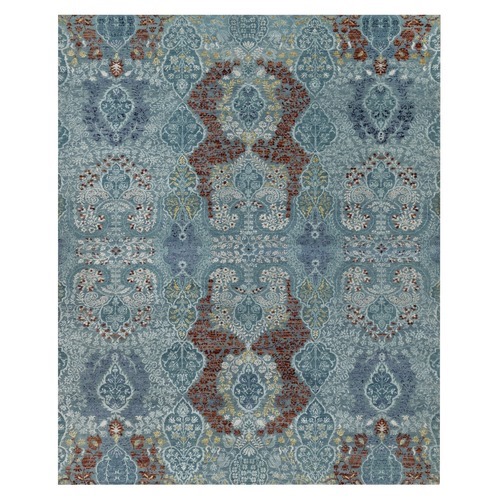 Cerulean Blue, Jewelry Design, Wool and Silk, Hand Knotted, Oriental 