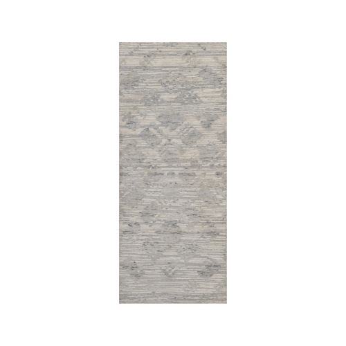 Light Gray, Modern Design, Hand Knotted, Hand Spun Undyed Natural Wool, Oriental 