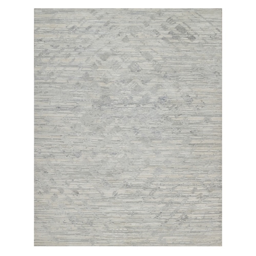 Light Gray, Modern Design, Hand Knotted, Hand Spun Undyed Natural Wool, Oriental 