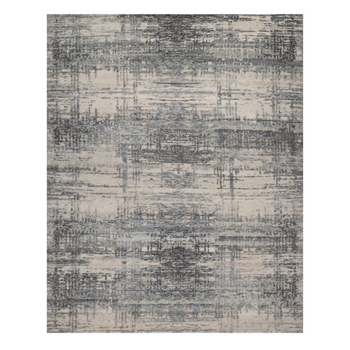 Winter White, Hand Knotted, Abstract Modern Design, 100% Natural Undyed Wool, Oriental 