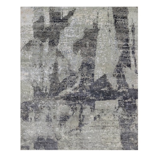 Shades of Gray, Abstract Modern Design, Hand Knotted, 100% Wool, Oriental 