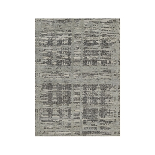 Shades of Gray, Modern Criss Cross Erased Design, Hand Spun Undyed Natural Wool, Hand Knotted, Oriental 
