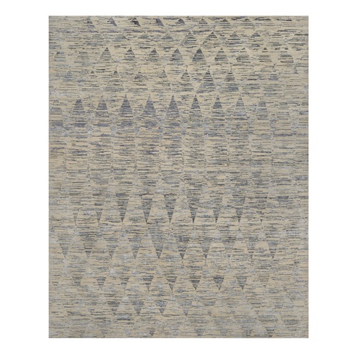 Swan White, 100% Natural Undyed Wool, Repetitive Circular Design, Hand Knotted, Oriental 