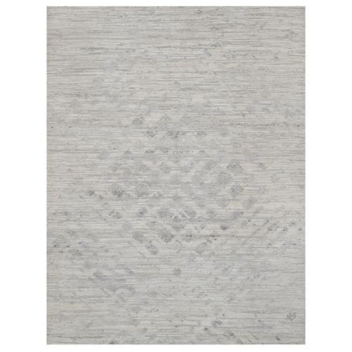 Light Gray, Modern Design, Hand Knotted, Hand Spun Undyed Natural Wool, Oriental 