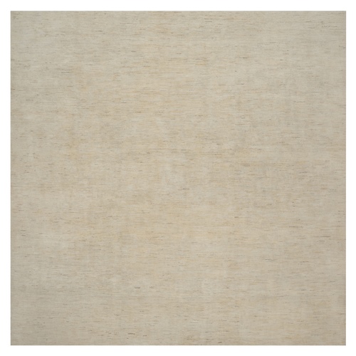 Cream White, Hand Knotted, Modern, Plain Design, Lori Buft Gabbeh, Thick and Plush, Undyed Natural Wool, Square, Oriental Rug