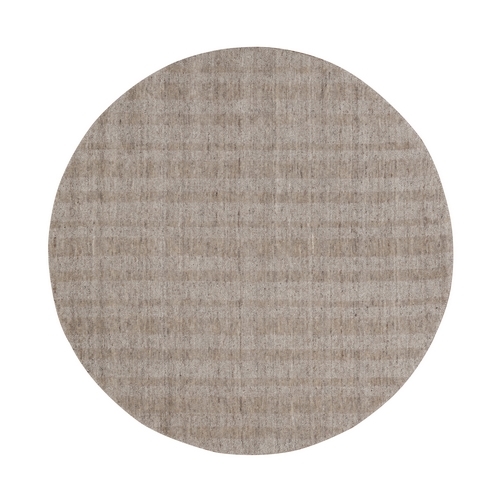 Light Brown, Hand Loomed, Salt and Pepper Design, Undyed Natural Wool, Round, Oriental Rug