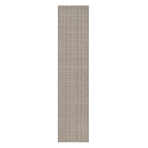 Light Brown, Stripes Design with Salt and Pepper Effect, Hand Loomed, Undyed Natural Wool, Runner, Oriental Rug