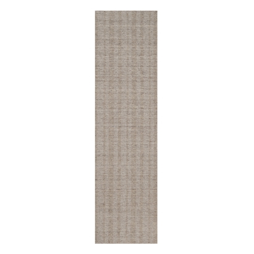 Light Brown, Undyed Natural Wool, Vertical Stripes Design with Salt and Pepper Effect, Hand Loomed, Runner, Oriental Rug