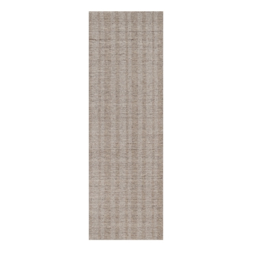 Light Brown, Hand Loomed, Undyed Natural Wool, Vertical Stripes Design with Salt and Pepper Effect, Runner, Oriental Rug