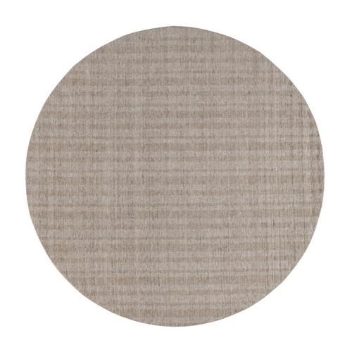 Light Brown, Salt and Pepper Effect with Stripes Design, Hand Loomed, Undyed Natural Wool, Round, Oriental 