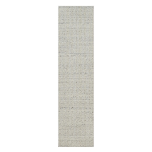 Papyrus White, Hand Loomed, Salt and Pepper Effect with Vertical Stripes Design, Undyed Natural Wool, Runner, Oriental 