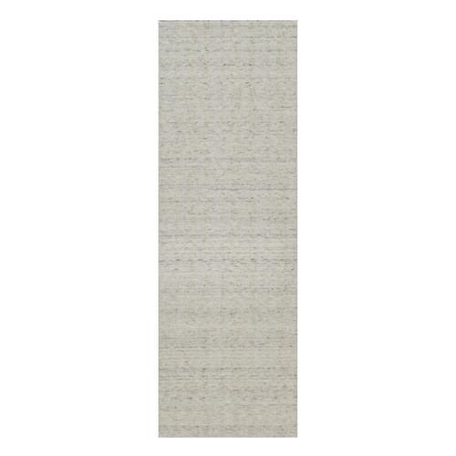 Papyrus White, Undyed Natural Wool, Vertical Stripes Design with Salt and Pepper Effect, Hand Loomed, Runner, Oriental 