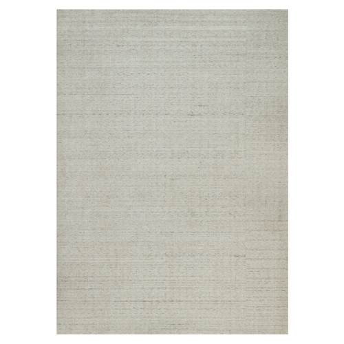 Papyrus White, Vertical Stripes Design with Salt and Pepper Effect, Hand Loomed, Undyed Natural Wool, Oriental 
