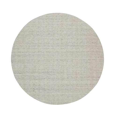Papyrus White, Vertical Stripes Design with Salt and Pepper Effect, Undyed Natural Wool, Hand Loomed, Round, Oriental 