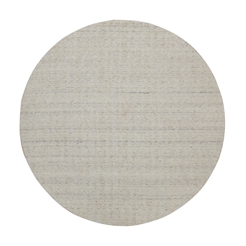 Papyrus White, Undyed Natural Wool, Vertical Stripes Design with Salt and Pepper Effect, Hand Loomed, Round, Oriental 