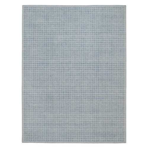 Yonder Blue, Modern Plain Decor Box Design, Loomed Knotted, Pure Wool, Soft to the Touch, Oriental 