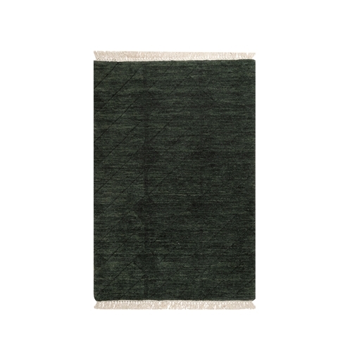 Seaweed Green, Stripes Design, Hand Loomed, Pure Wool, Sample, Mat, Oriental 