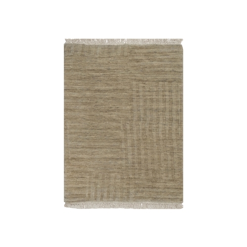 Beige, Geometric Design, Hand Loomed, Pure Wool, Sample, Mat, Oriental 
