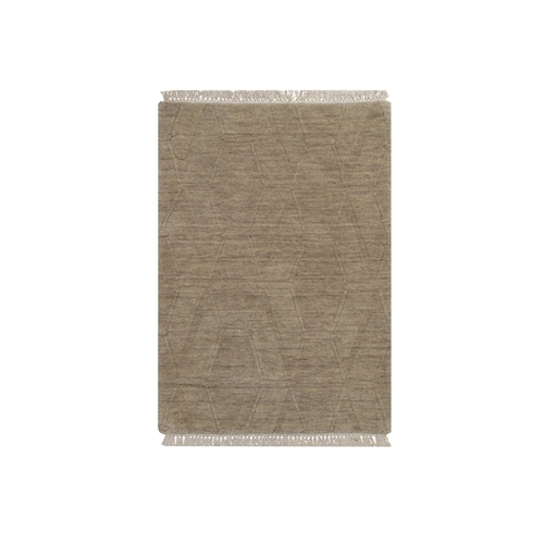 Elmwood Brown, Geometric Design, Hand Loomed, Pure Wool, Sample, Mat, Oriental 