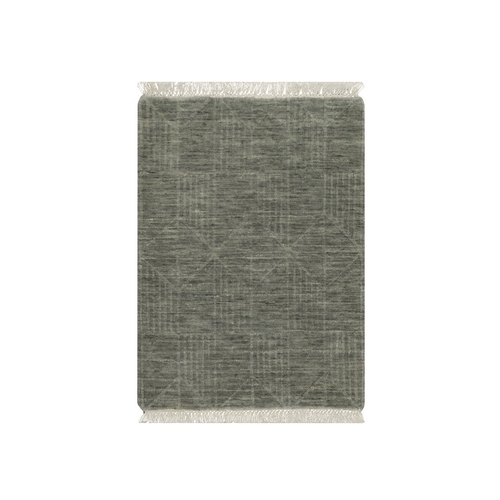 Iceberg Green, Geometric Design, Hand Loomed, Pure Wool, Mat, Sample, Oriental 